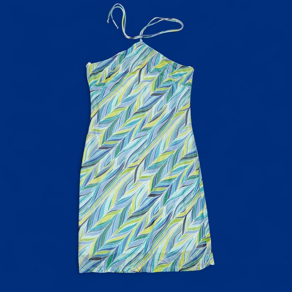 ToTheMax! Y2K Abstract Halter Mini Dress Women's Large Tropical Vacation Beach